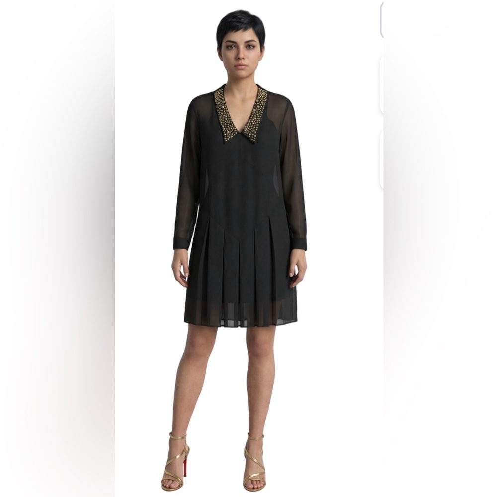 Honeybee Sheer Black Embellished Collar Dress Size Medium